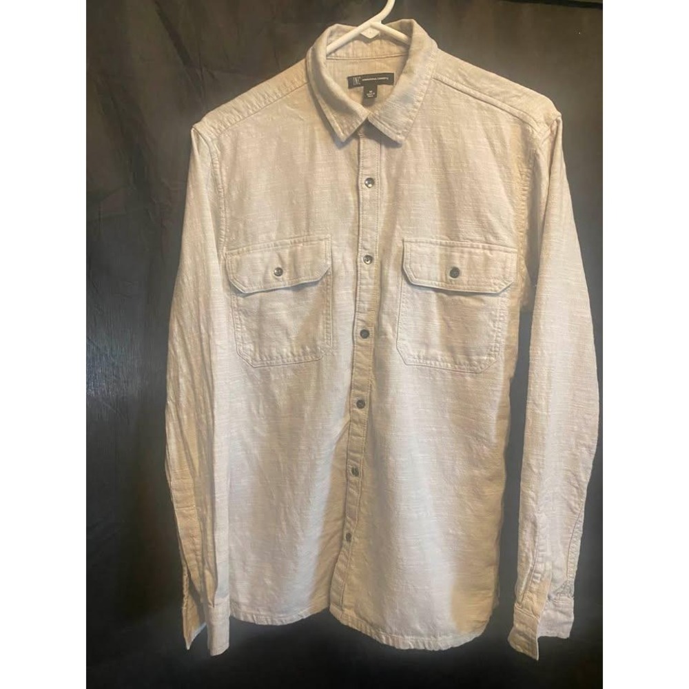 INC International Concepts Mens sz M Beige Textured Slub Button Down Shirt
